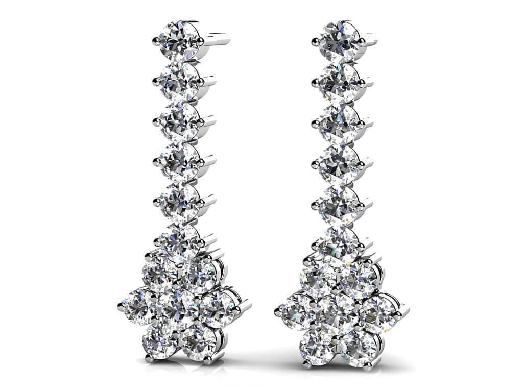 Vertical Drop Cluster Earrings Diamond with 0.98 ct.(finished) 1.9mm, 2.2mm, 2.6mm